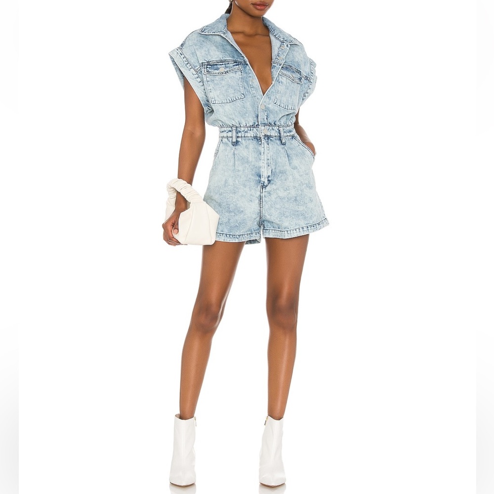 Blank NYC Washed Denim Romper in Head Backstage XS